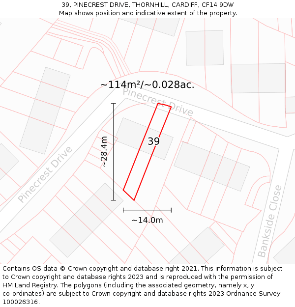 39, PINECREST DRIVE, THORNHILL, CARDIFF, CF14 9DW: Plot and title map