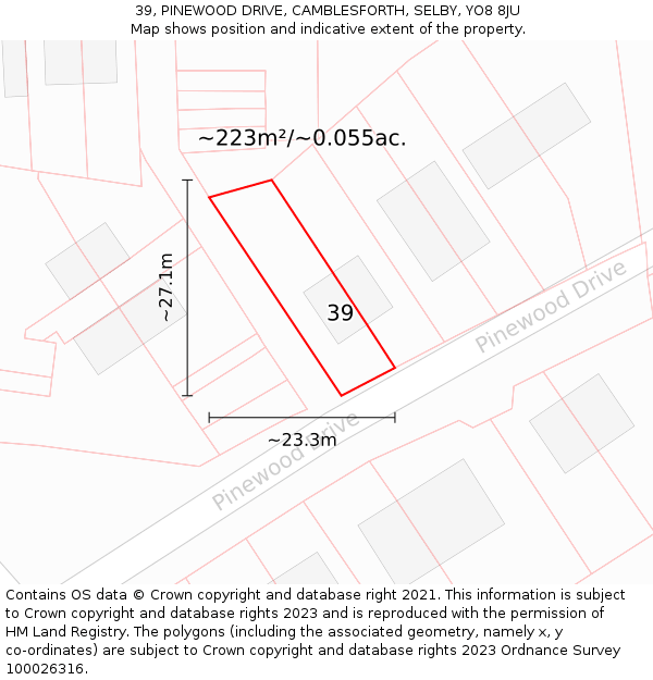 39, PINEWOOD DRIVE, CAMBLESFORTH, SELBY, YO8 8JU: Plot and title map