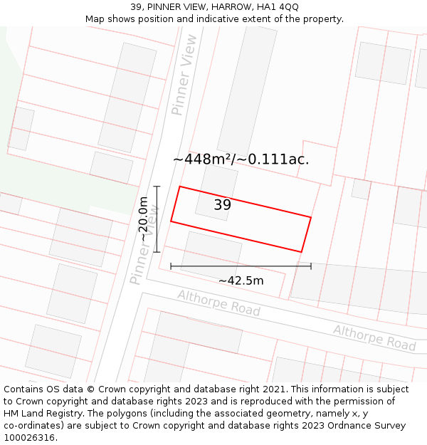 39, PINNER VIEW, HARROW, HA1 4QQ: Plot and title map
