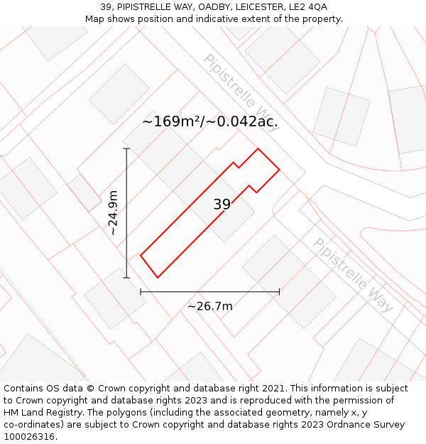 39, PIPISTRELLE WAY, OADBY, LEICESTER, LE2 4QA: Plot and title map