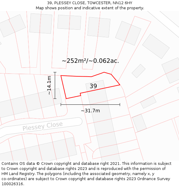 39, PLESSEY CLOSE, TOWCESTER, NN12 6HY: Plot and title map