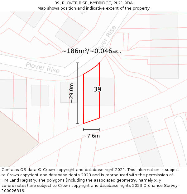 39, PLOVER RISE, IVYBRIDGE, PL21 9DA: Plot and title map