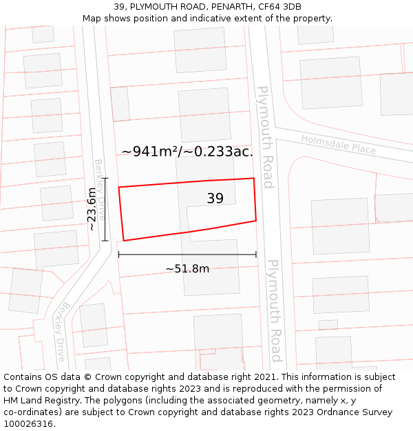 39, PLYMOUTH ROAD, PENARTH, CF64 3DB: Plot and title map