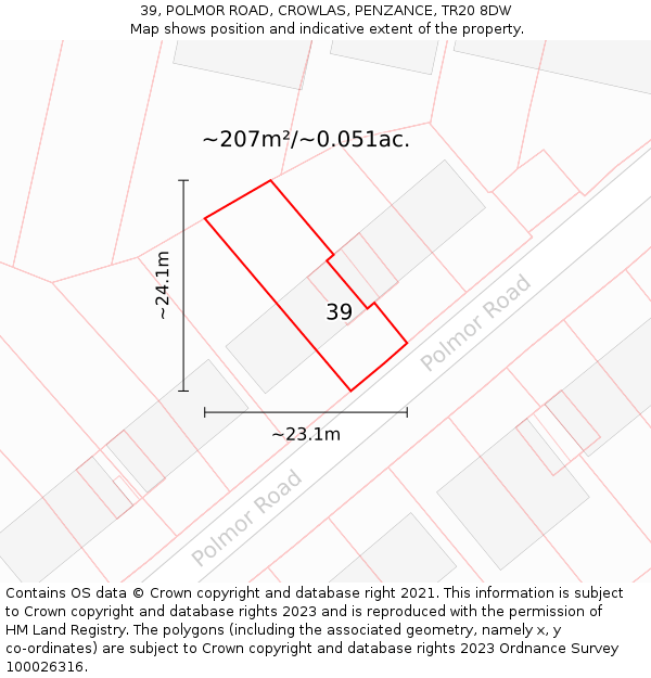 39, POLMOR ROAD, CROWLAS, PENZANCE, TR20 8DW: Plot and title map