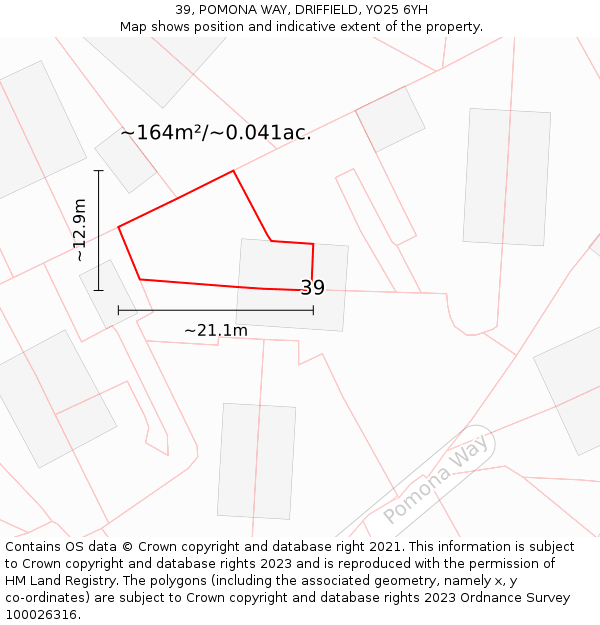 39, POMONA WAY, DRIFFIELD, YO25 6YH: Plot and title map