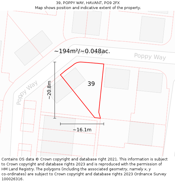 39, POPPY WAY, HAVANT, PO9 2FX: Plot and title map