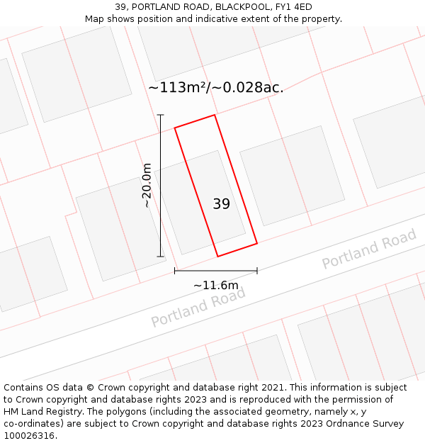 39, PORTLAND ROAD, BLACKPOOL, FY1 4ED: Plot and title map