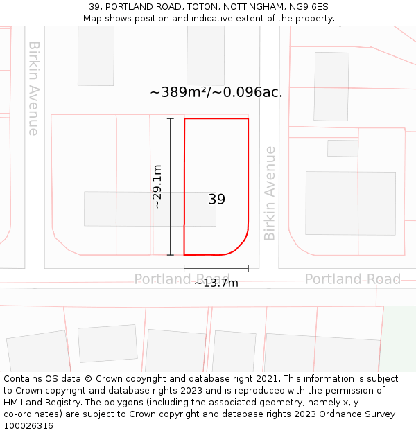 39, PORTLAND ROAD, TOTON, NOTTINGHAM, NG9 6ES: Plot and title map