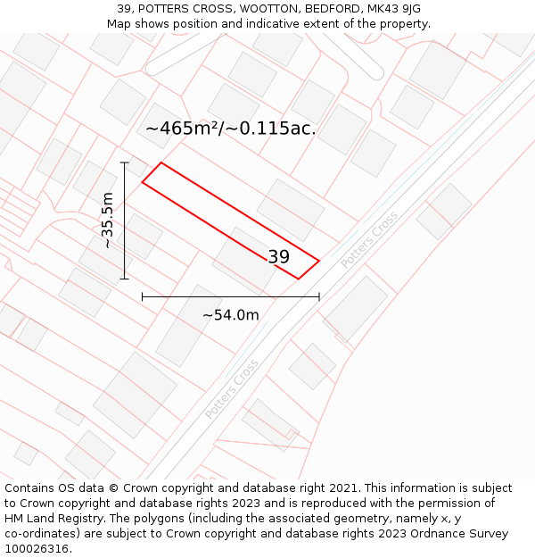 39, POTTERS CROSS, WOOTTON, BEDFORD, MK43 9JG: Plot and title map