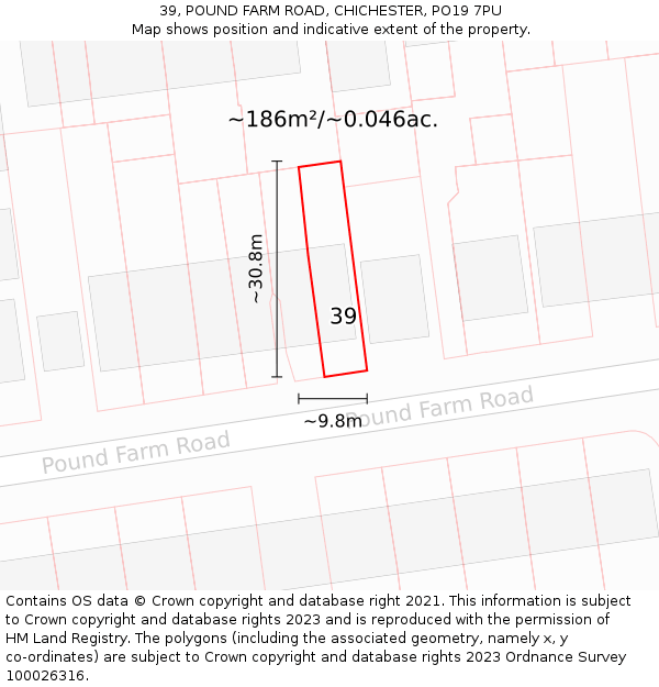 39, POUND FARM ROAD, CHICHESTER, PO19 7PU: Plot and title map
