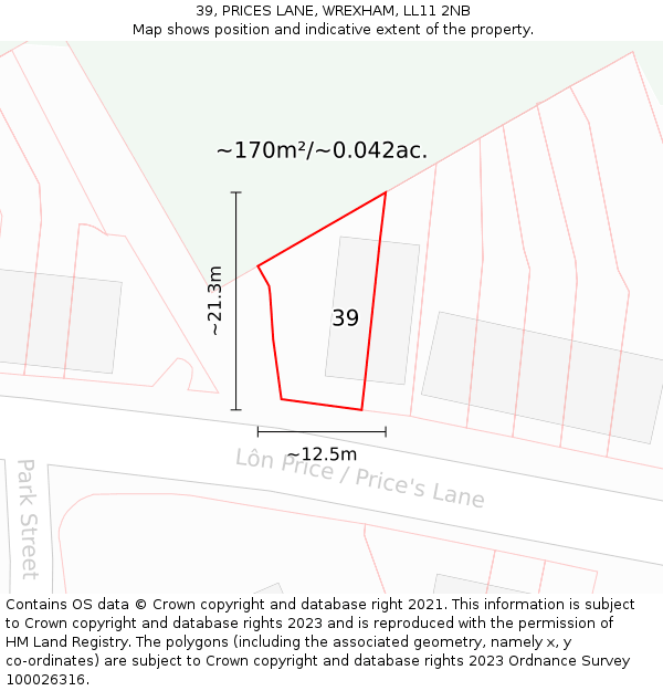 39, PRICES LANE, WREXHAM, LL11 2NB: Plot and title map