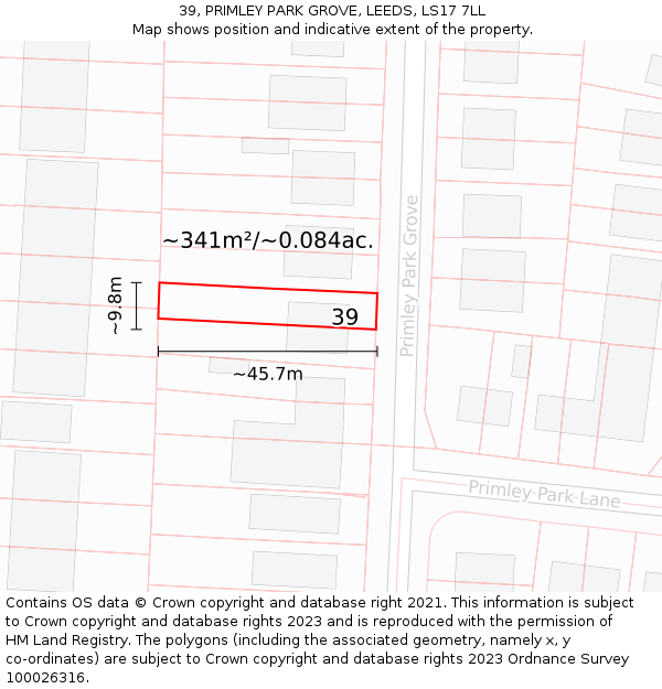 39, PRIMLEY PARK GROVE, LEEDS, LS17 7LL: Plot and title map