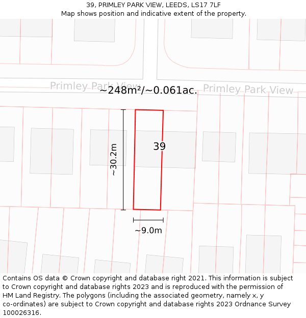 39, PRIMLEY PARK VIEW, LEEDS, LS17 7LF: Plot and title map