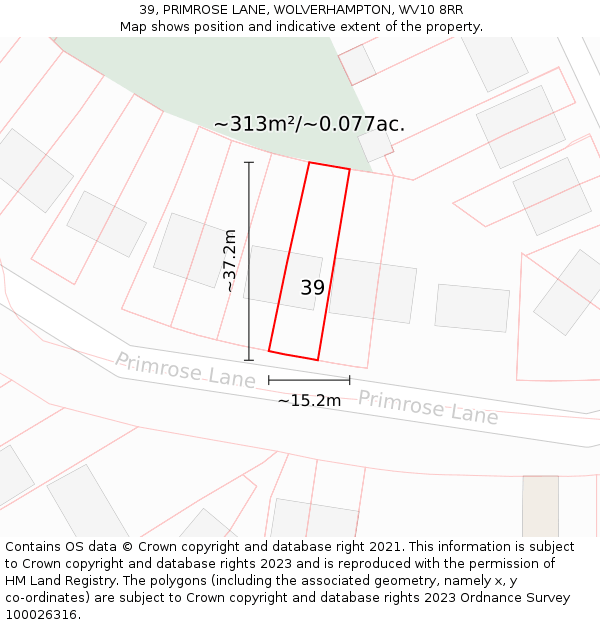 39, PRIMROSE LANE, WOLVERHAMPTON, WV10 8RR: Plot and title map