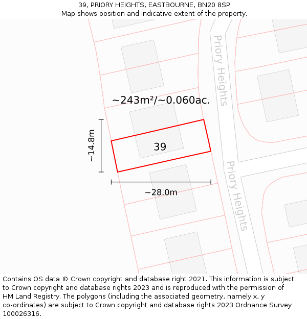 39, PRIORY HEIGHTS, EASTBOURNE, BN20 8SP: Plot and title map