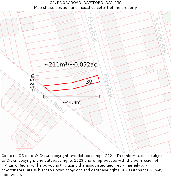39, PRIORY ROAD, DARTFORD, DA1 2BS: Plot and title map