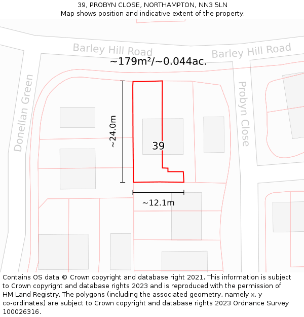 39, PROBYN CLOSE, NORTHAMPTON, NN3 5LN: Plot and title map