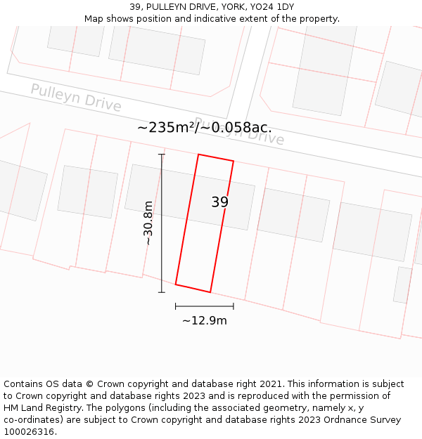 39, PULLEYN DRIVE, YORK, YO24 1DY: Plot and title map