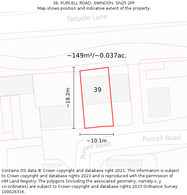 39, PURCELL ROAD, SWINDON, SN25 2PF: Plot and title map