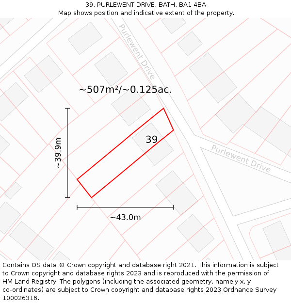 39, PURLEWENT DRIVE, BATH, BA1 4BA: Plot and title map