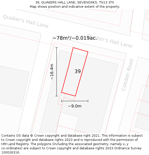 39, QUAKERS HALL LANE, SEVENOAKS, TN13 3TX: Plot and title map