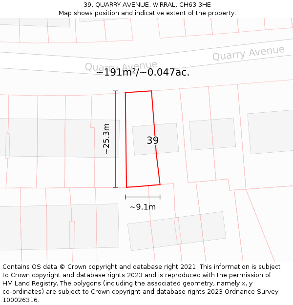 39, QUARRY AVENUE, WIRRAL, CH63 3HE: Plot and title map