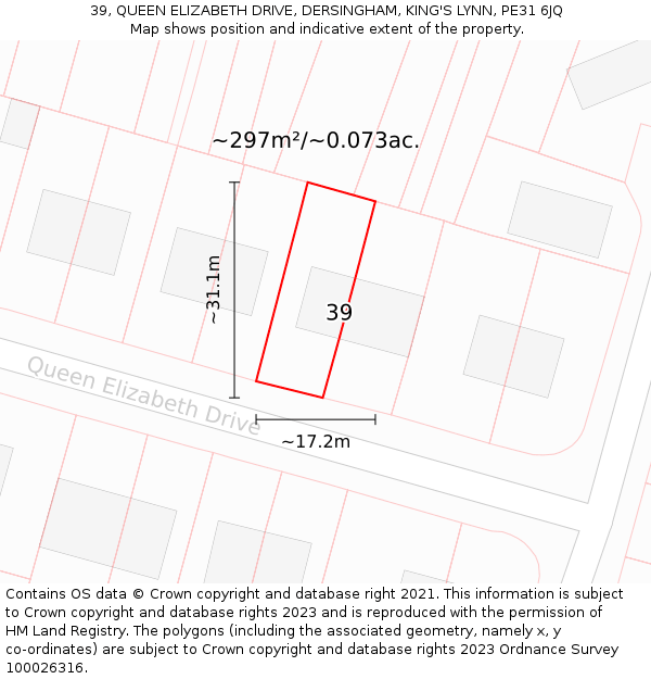 39, QUEEN ELIZABETH DRIVE, DERSINGHAM, KING'S LYNN, PE31 6JQ: Plot and title map