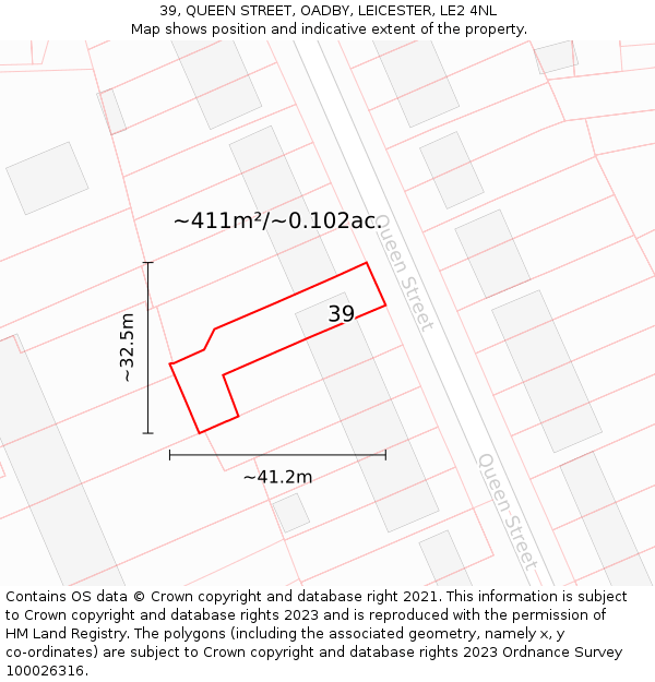 39, QUEEN STREET, OADBY, LEICESTER, LE2 4NL: Plot and title map
