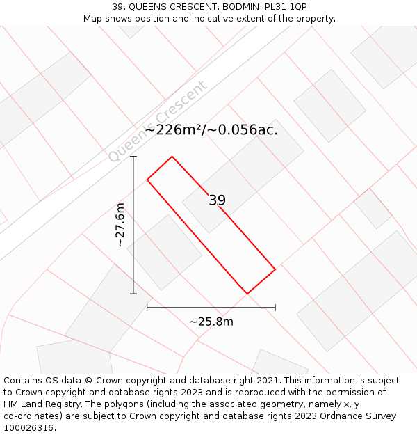 39, QUEENS CRESCENT, BODMIN, PL31 1QP: Plot and title map