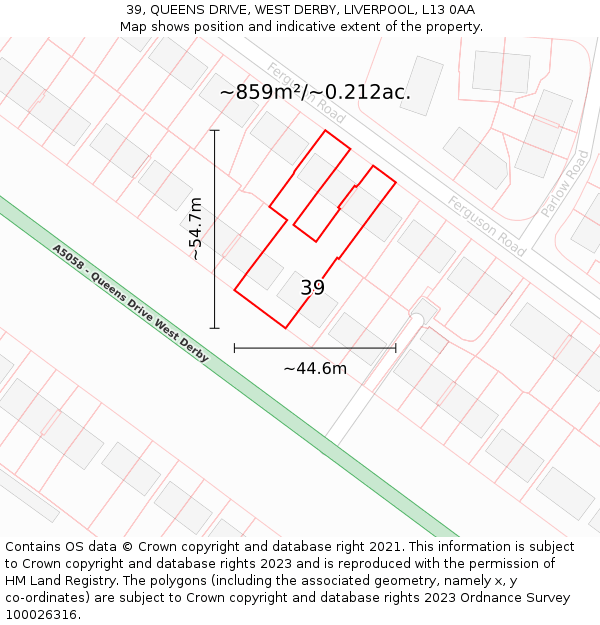 39, QUEENS DRIVE, WEST DERBY, LIVERPOOL, L13 0AA: Plot and title map