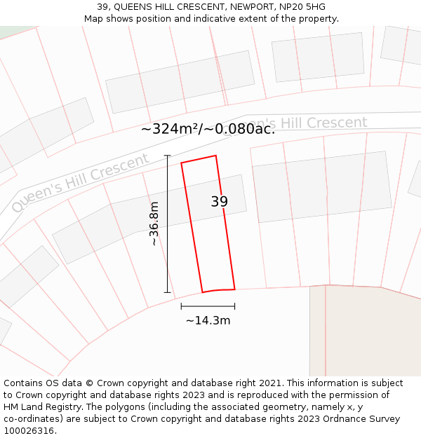 39, QUEENS HILL CRESCENT, NEWPORT, NP20 5HG: Plot and title map