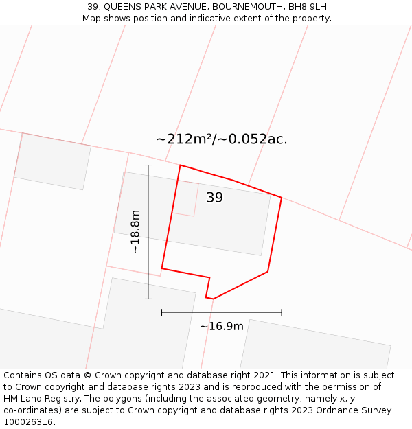 39, QUEENS PARK AVENUE, BOURNEMOUTH, BH8 9LH: Plot and title map