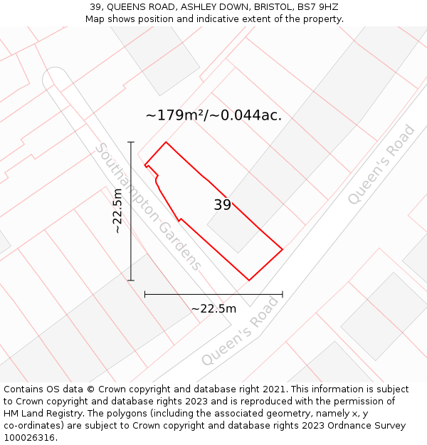 39, QUEENS ROAD, ASHLEY DOWN, BRISTOL, BS7 9HZ: Plot and title map