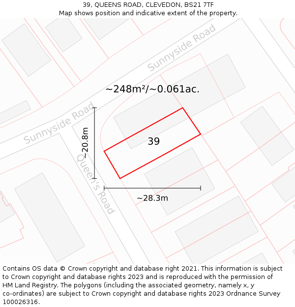 39, QUEENS ROAD, CLEVEDON, BS21 7TF: Plot and title map