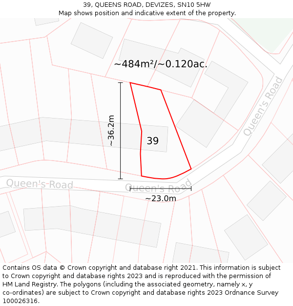 39, QUEENS ROAD, DEVIZES, SN10 5HW: Plot and title map