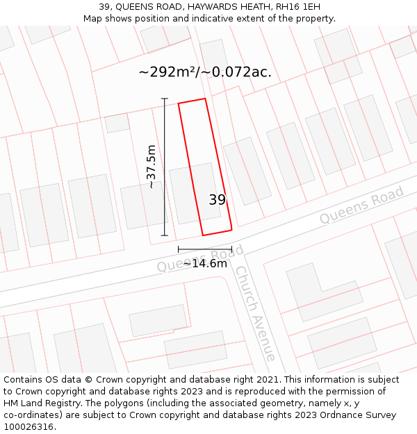 39, QUEENS ROAD, HAYWARDS HEATH, RH16 1EH: Plot and title map