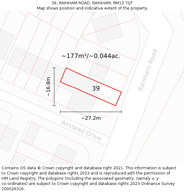 39, RAINHAM ROAD, RAINHAM, RM13 7QT: Plot and title map