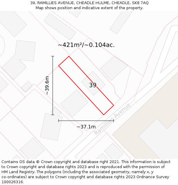39, RAMILLIES AVENUE, CHEADLE HULME, CHEADLE, SK8 7AQ: Plot and title map