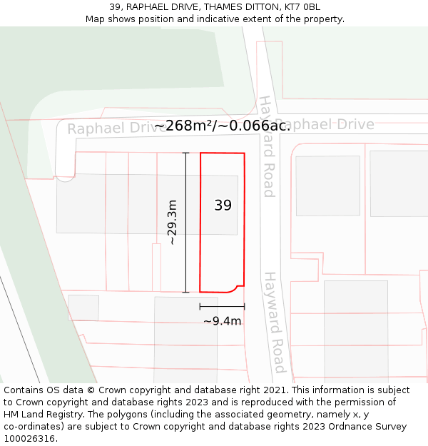 39, RAPHAEL DRIVE, THAMES DITTON, KT7 0BL: Plot and title map
