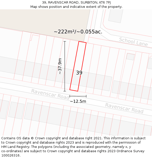 39, RAVENSCAR ROAD, SURBITON, KT6 7PJ: Plot and title map