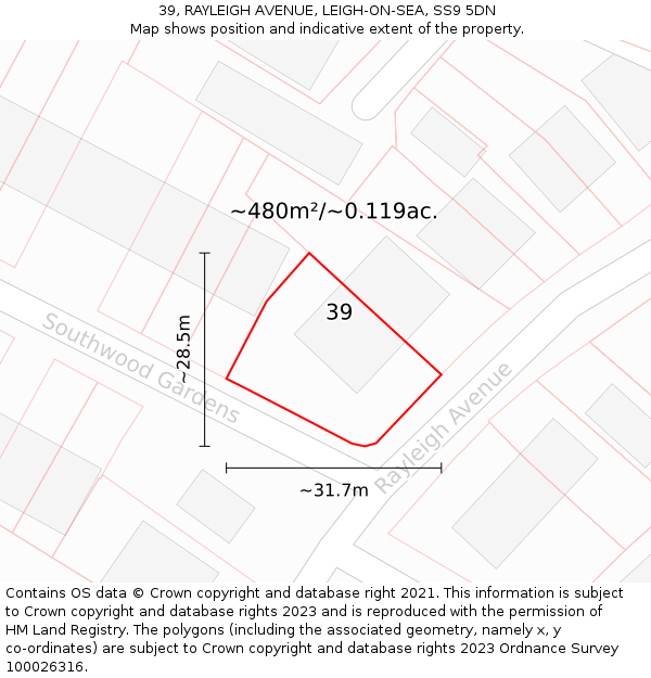 39, RAYLEIGH AVENUE, LEIGH-ON-SEA, SS9 5DN: Plot and title map
