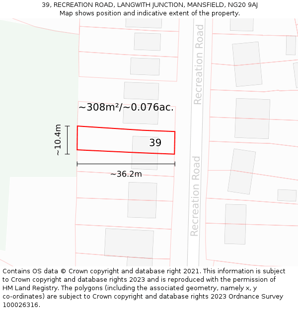 39, RECREATION ROAD, LANGWITH JUNCTION, MANSFIELD, NG20 9AJ: Plot and title map