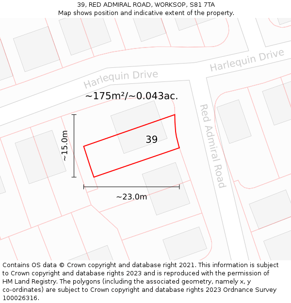 39, RED ADMIRAL ROAD, WORKSOP, S81 7TA: Plot and title map