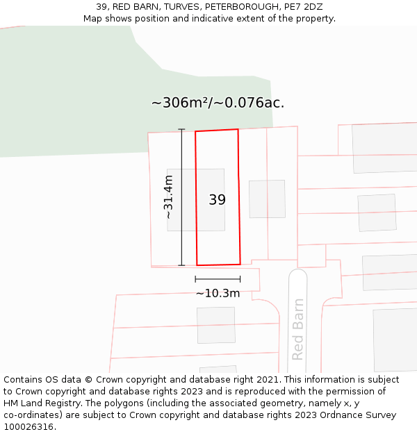39, RED BARN, TURVES, PETERBOROUGH, PE7 2DZ: Plot and title map