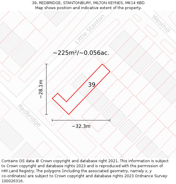 39, REDBRIDGE, STANTONBURY, MILTON KEYNES, MK14 6BD: Plot and title map