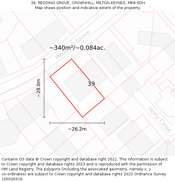 39, REDDING GROVE, CROWNHILL, MILTON KEYNES, MK8 0DH: Plot and title map