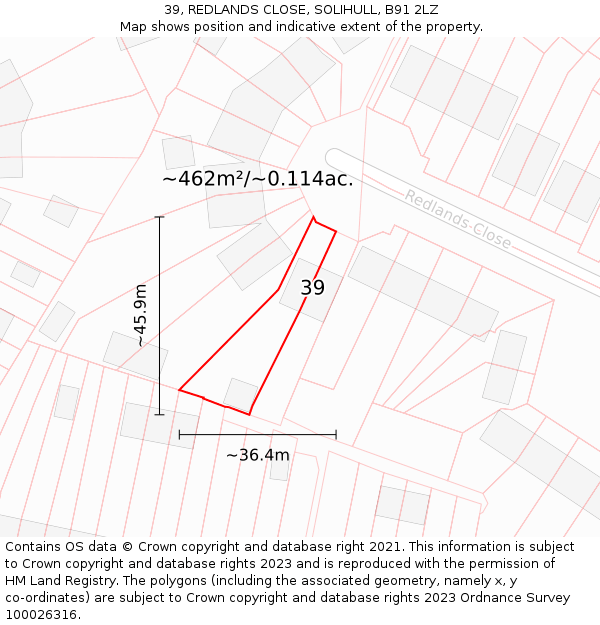 39, REDLANDS CLOSE, SOLIHULL, B91 2LZ: Plot and title map