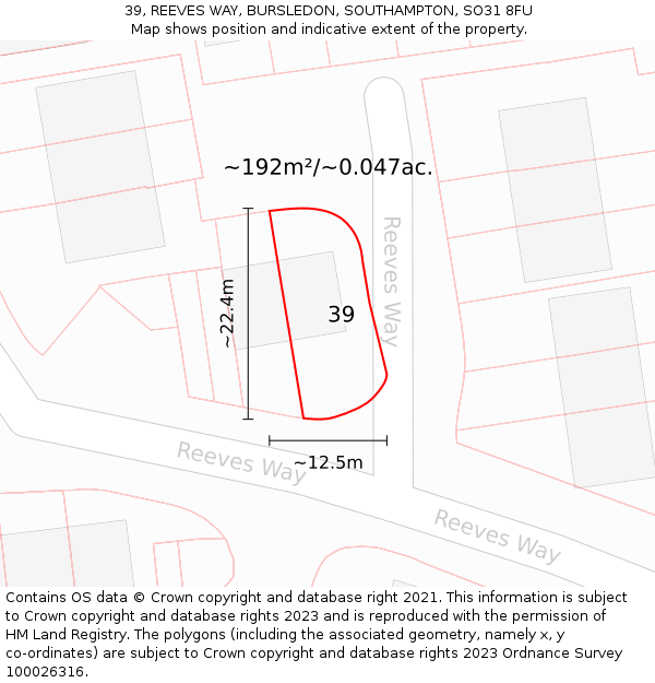 39, REEVES WAY, BURSLEDON, SOUTHAMPTON, SO31 8FU: Plot and title map