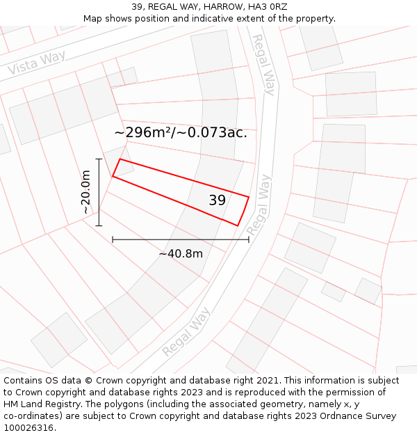 39, REGAL WAY, HARROW, HA3 0RZ: Plot and title map