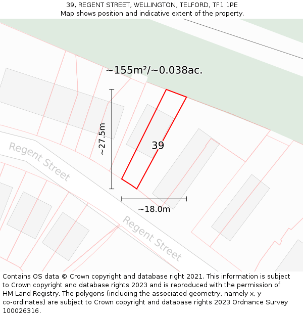 39, REGENT STREET, WELLINGTON, TELFORD, TF1 1PE: Plot and title map